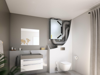 Das kompakte Lüftungsgerät profi-air 130 flat eignet sich besonders für kleinere Wohnungen mit Luftmengen von 40 bis 130 m³/h.