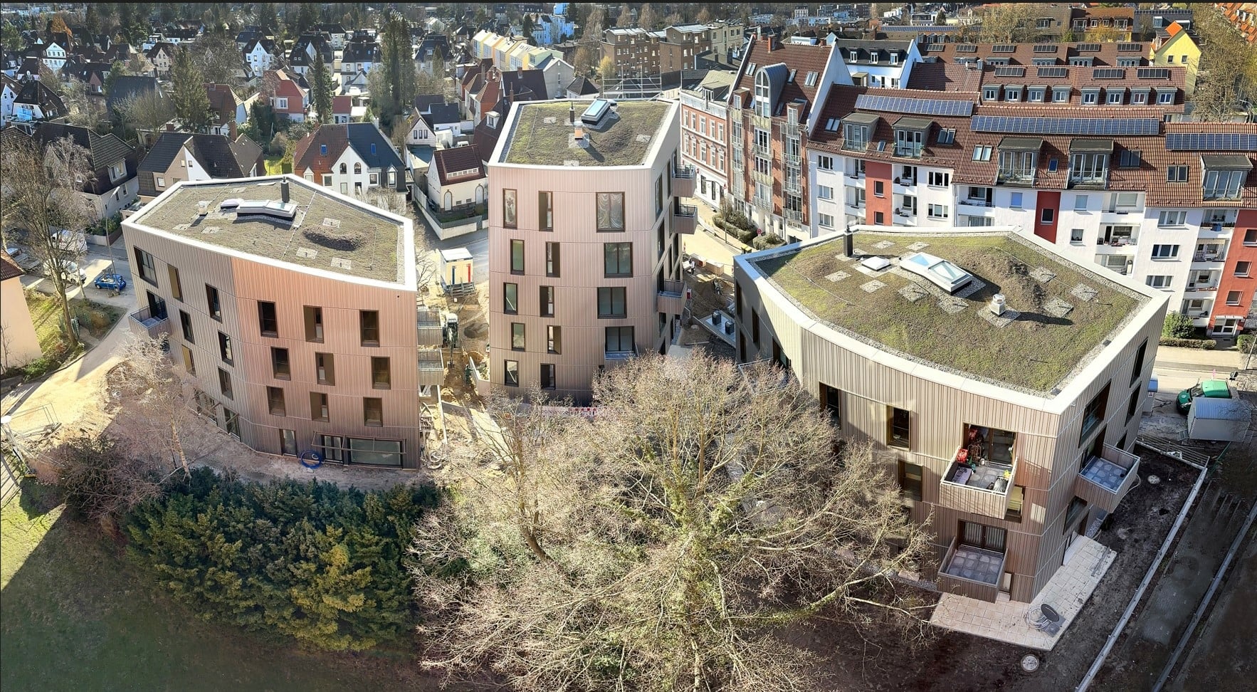 Das vom Hamburger Architekturbüro Renner Hainke Wirth Zirn geplante Wohnensemble Drei Schwestern ist ein genossenschaftlicher Wohnungsbau.
