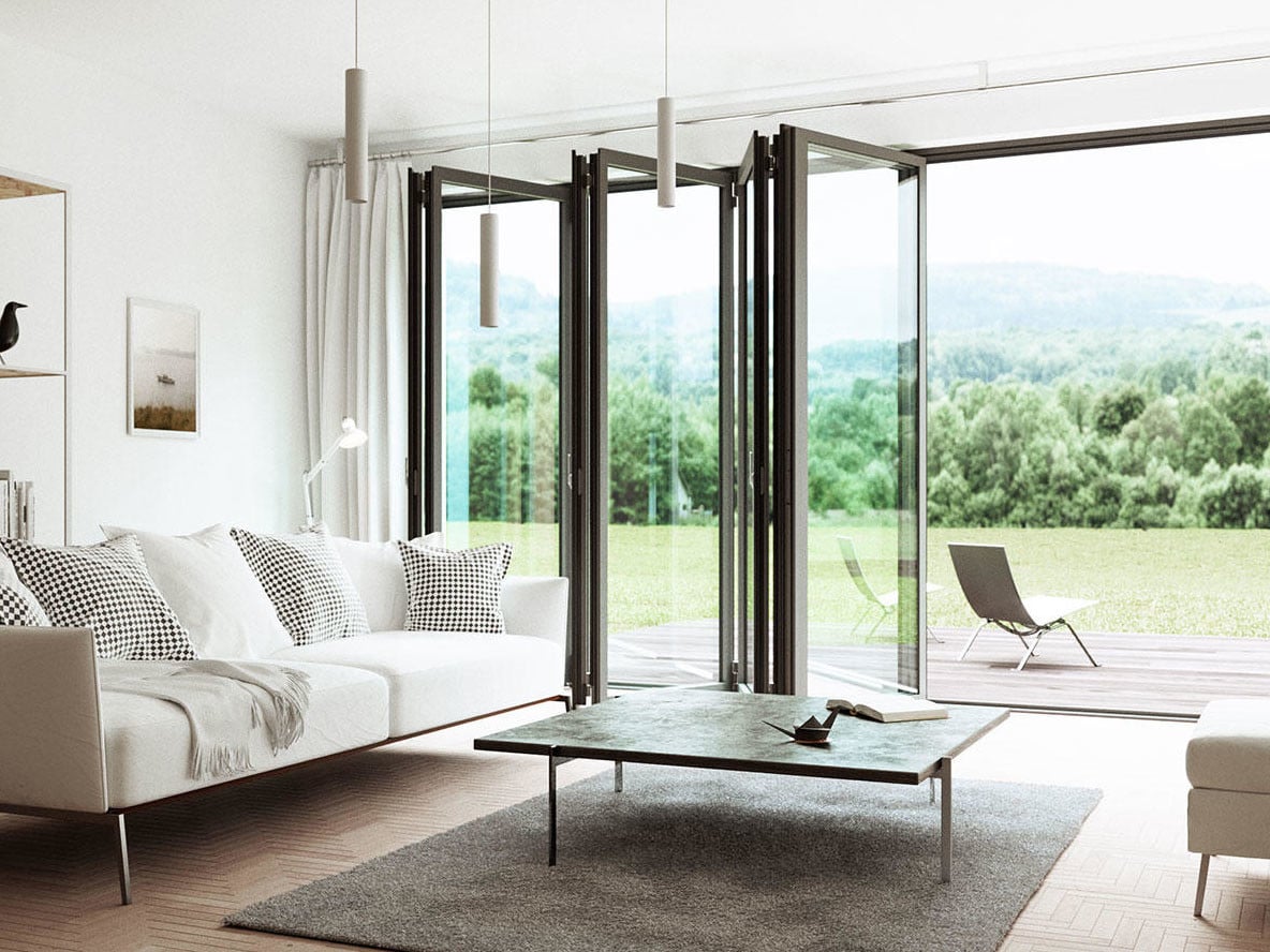 Glas-Faltwände in zehn verschiedenen Varianten hat der Hersteller Solarlux im Sortiment.