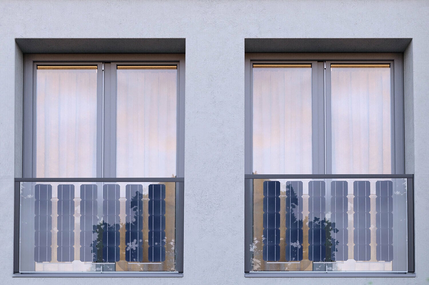 Bei dem Glasgeländersystem kommen bifaziale Solarzellen zur Anwendung.