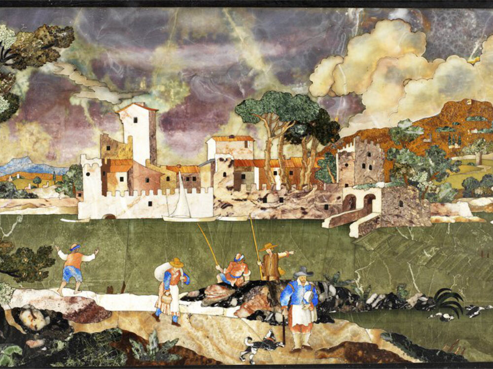 Großherzogliche Werkstätten Florenz (zugeschrieben), Landschaftsbild in Pietra dura, 17. Jahrhundert