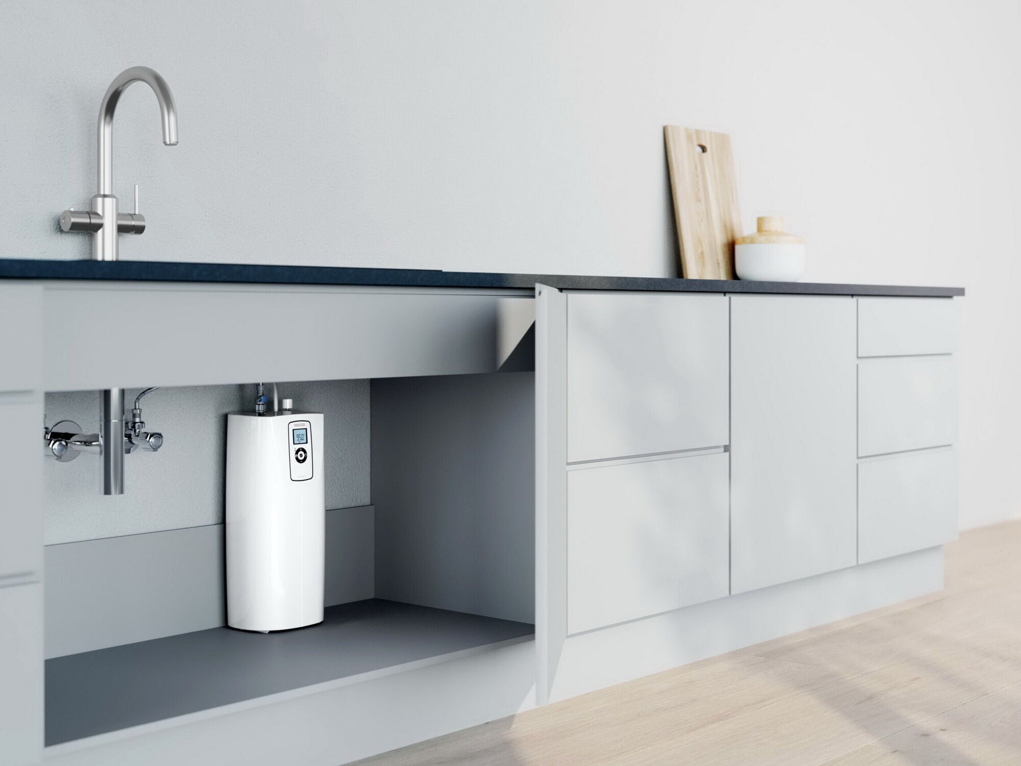 Der Heißwasser-Speicher HOT 2.6 N Premium passt in fast jeden Unterschrank und liefern jederzeit fast kochendes Wasser ohne Wartezeit.