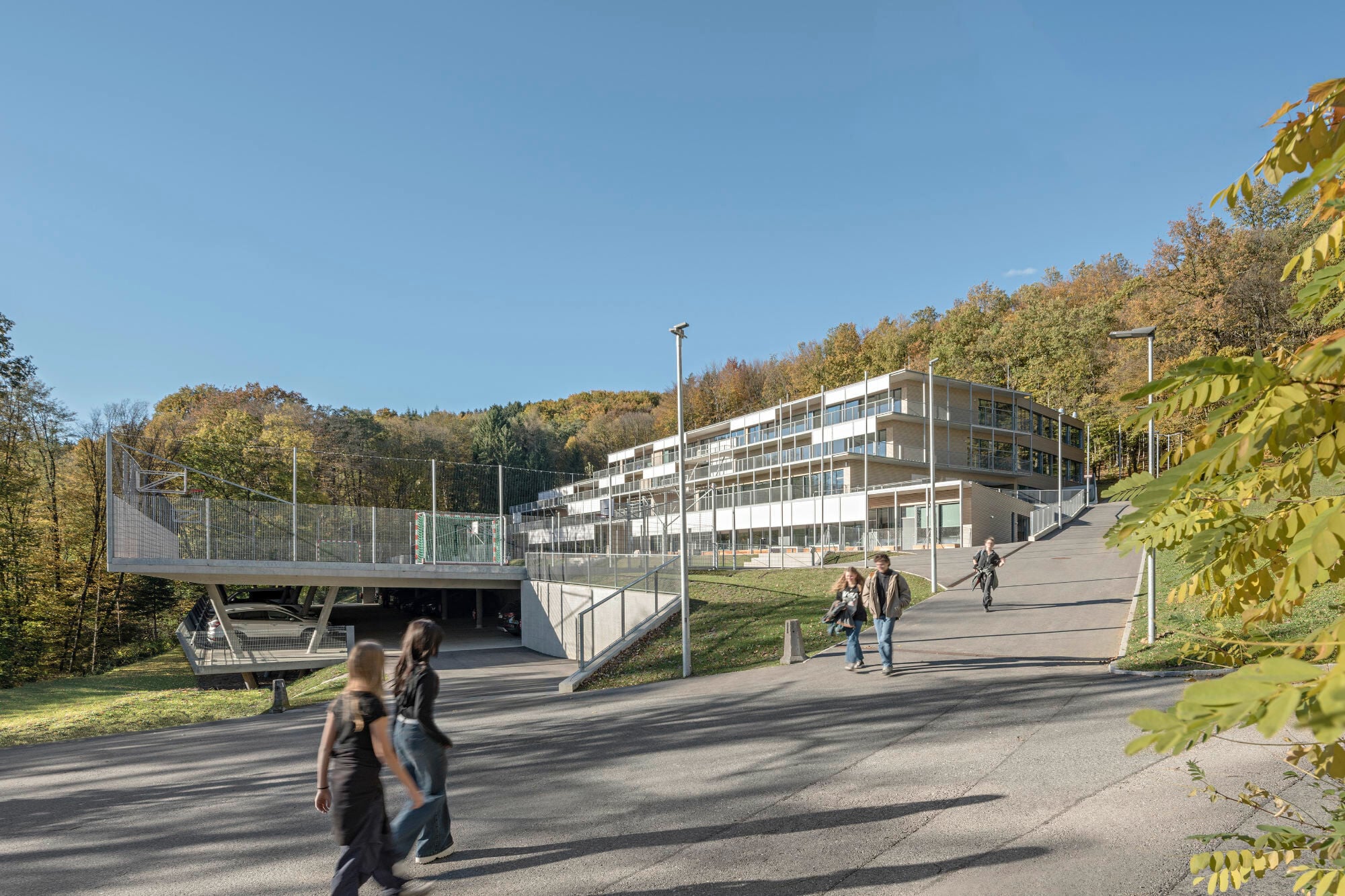 Der Neubau ist von dichtem Wald umgeben.