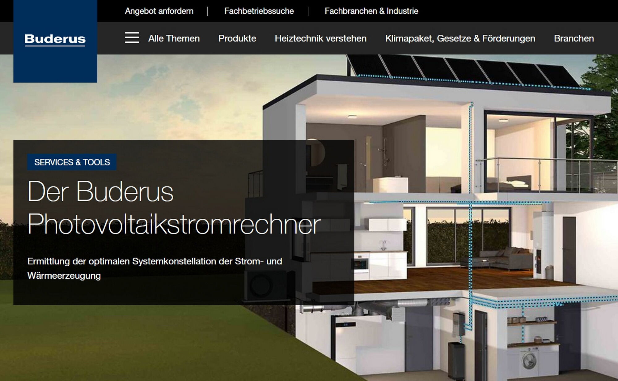 Der Buderus-Photovoltaikstromrechner errechnet die bestmögliche Systemkonstellation der Strom- und Wärmeerzeugung.