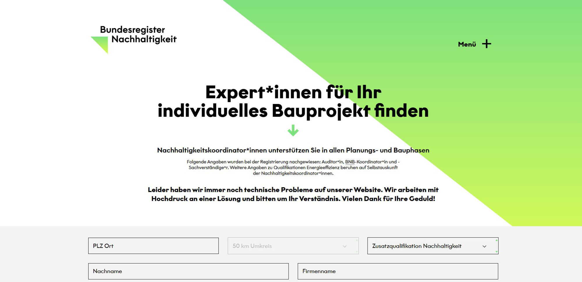 Die eingetragenen Expert*innen lassen sich nach Standort und Qualifikation filtern.