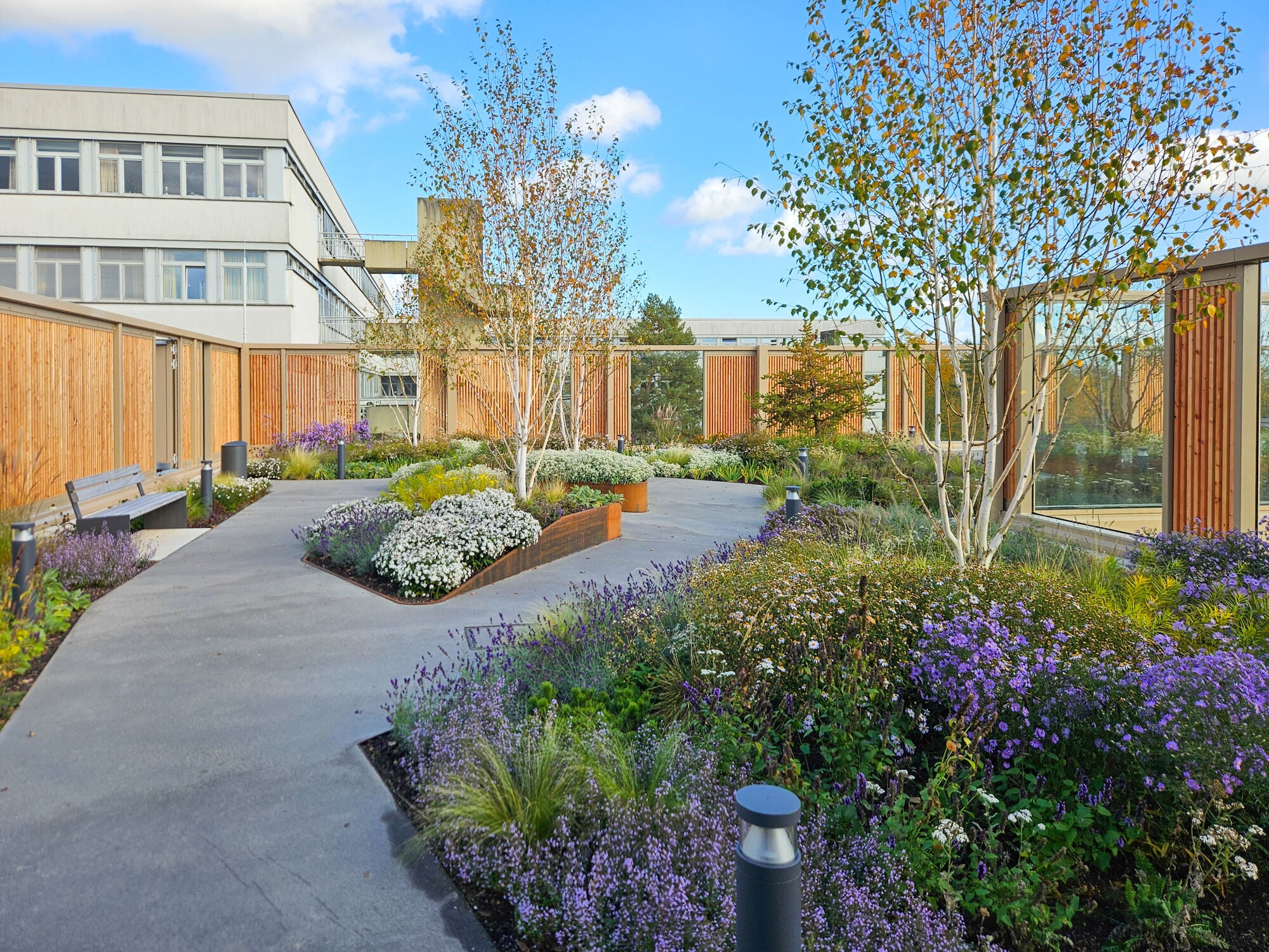 Das neue Therapiezentrum verbindet medizinisch-funktionale Planung mit landschaftsarchitektonischen Elemente.