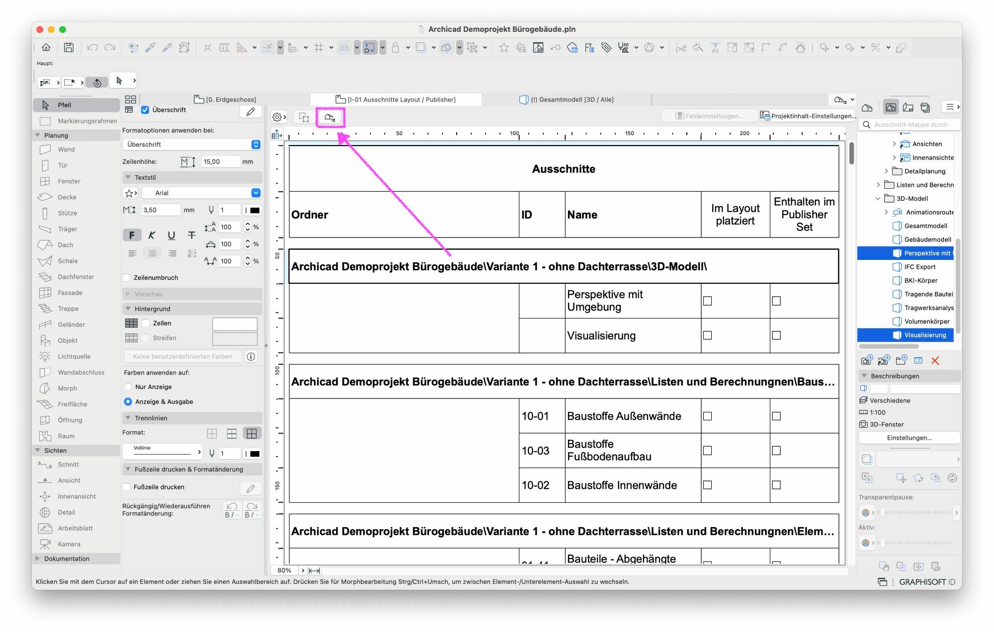 In Archicad 29 lassen sich nun nicht mehr benötigte Ausschnitte in einer Liste auswerten und bereinigen.