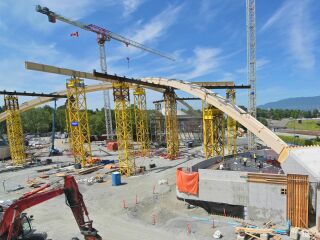 Visualisierung: Im Hastings Parc in Vancouver befindet sich ab 2026 das vermutlich größte freitragende Massivholzdach der Welt.