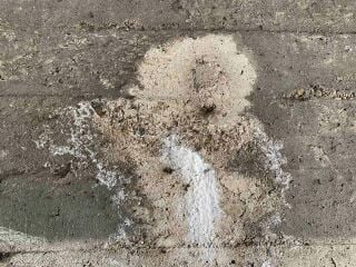 Ausblühungen und Aussinterung an einer reparierten Betonoberfläche