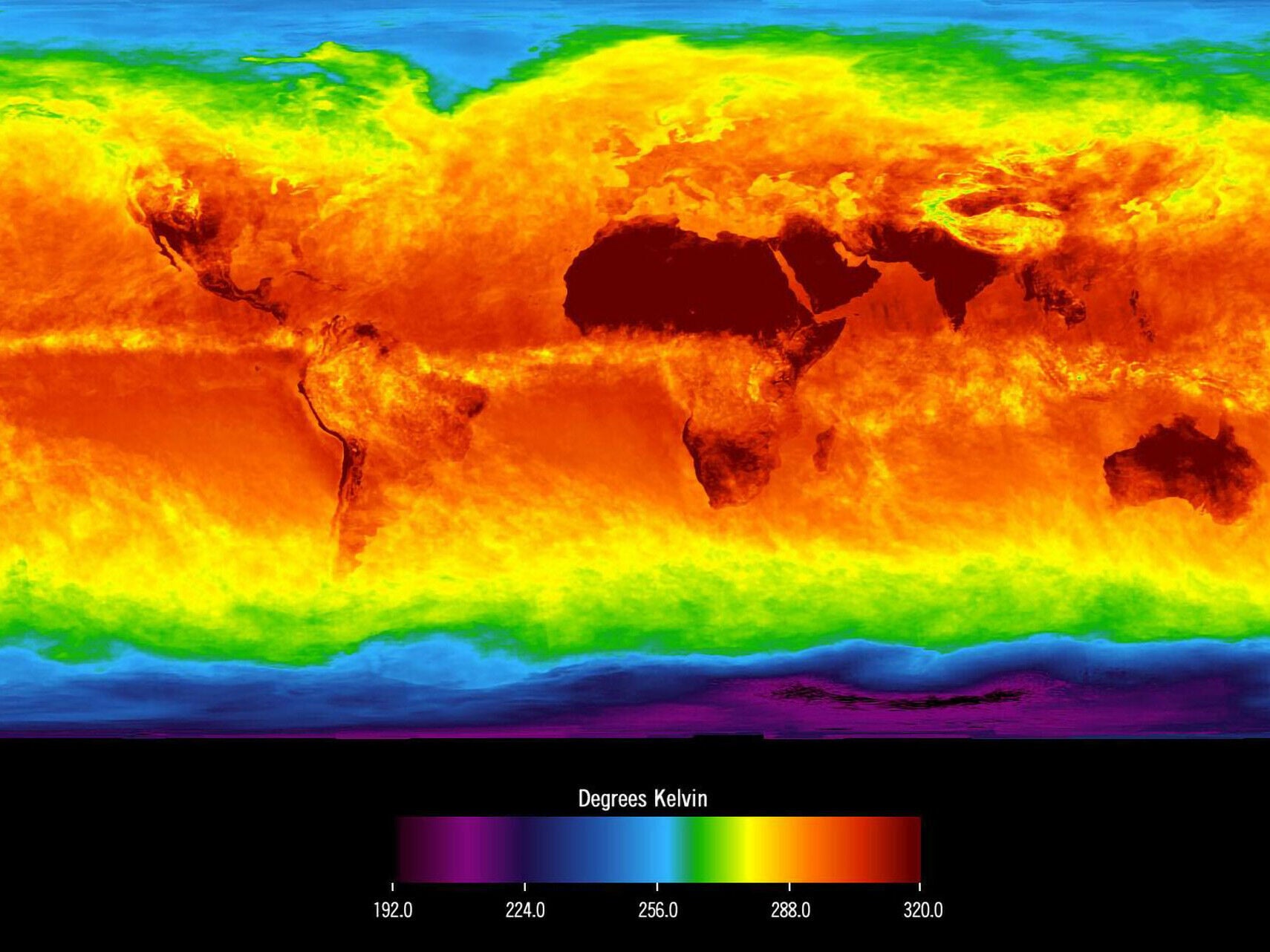 Im April 2003 wurden vom Atmospheric Infrared Sounder (AIRS) der NASA Klimawerte, u.a. Durchschnittstemperaturen, erfasst und in eine globale 3D-Karte mit vielen atmosphärischen Parametern umgerechnet. 