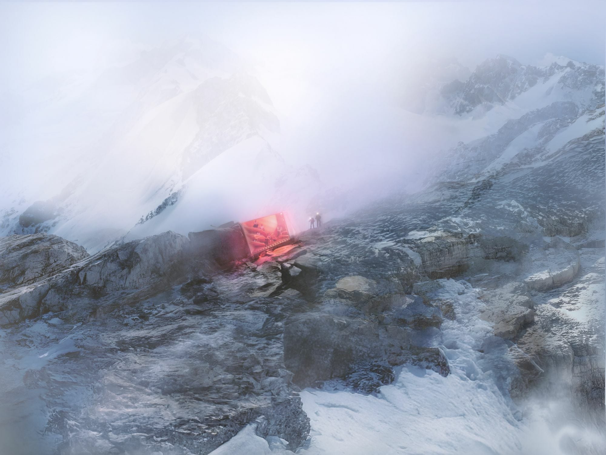 Gleich einem blinkenden Leuchtturm soll das Biwak Bergsteiger*innen Schutz bieten.