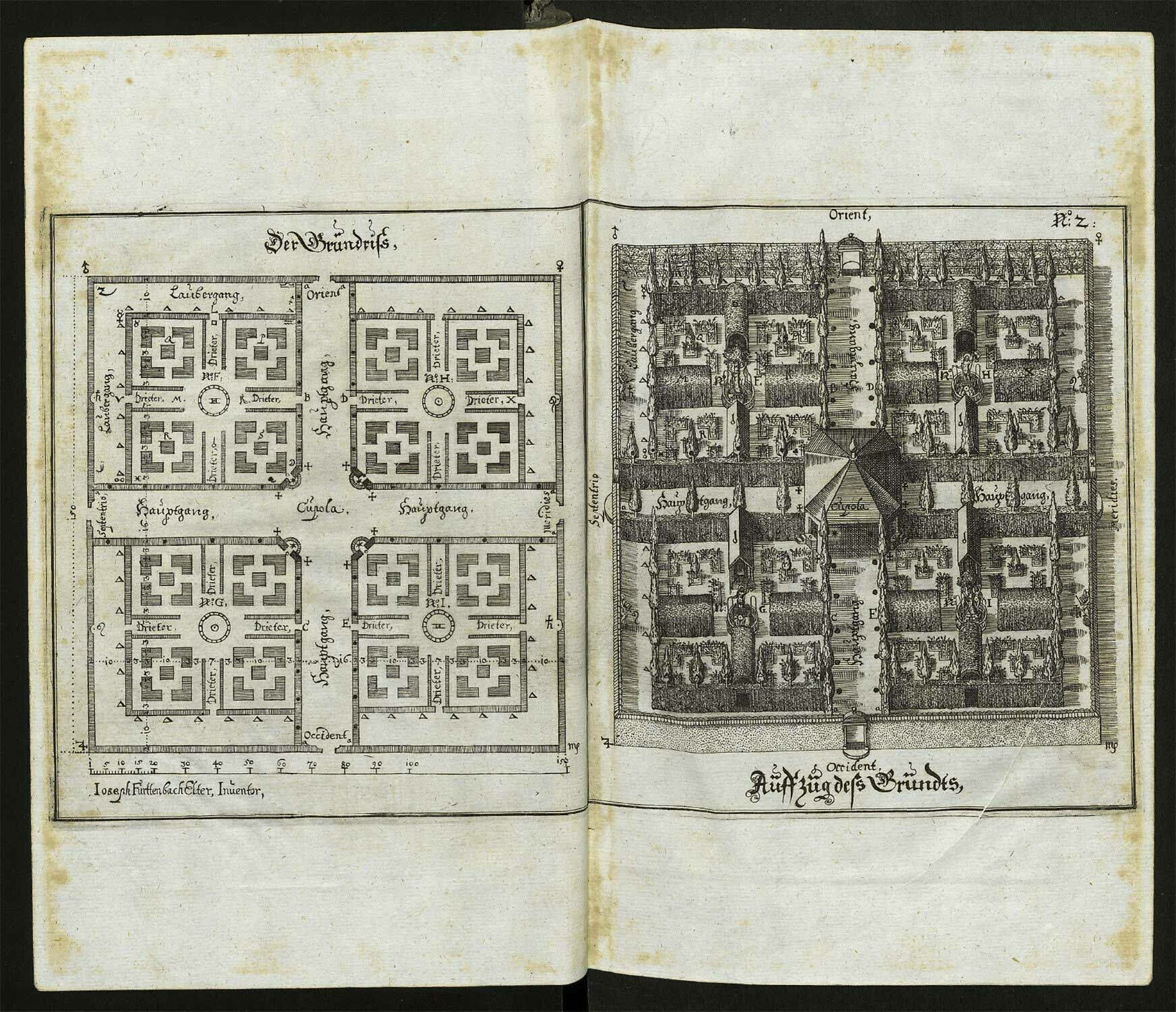 Joseph Furttenbach, Mannhaffter Kunstspiegel/Continuatio, Augsburg 1663, Entwurf eines Schulgartens als Paradies-Gärtlein
