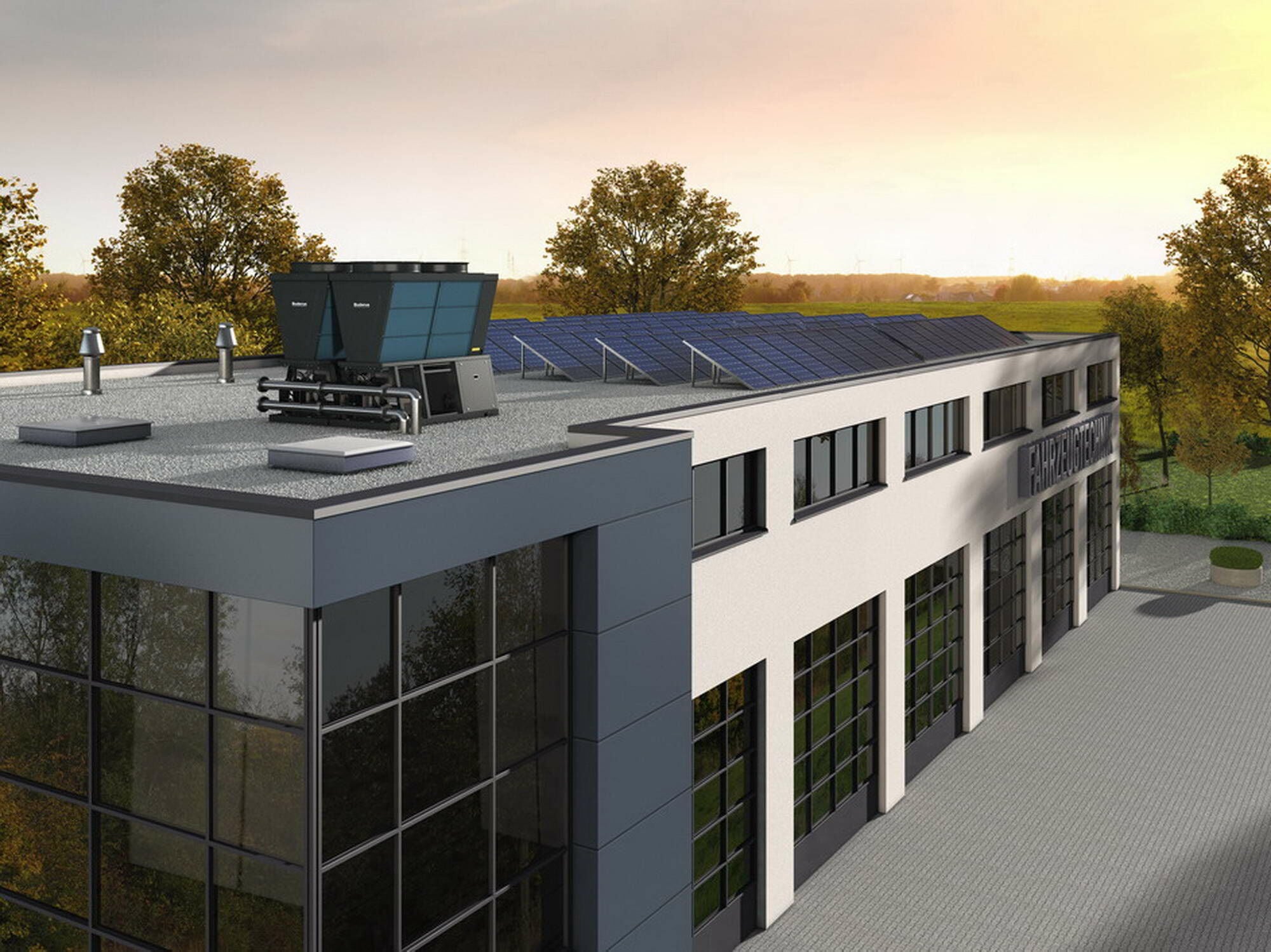 Die neue Luft/Wasser-Wärmepumpe Logatherm WLW376 in der Standard-Ausführung eignet sich für viele Anwendungen im Gewerbebereich.