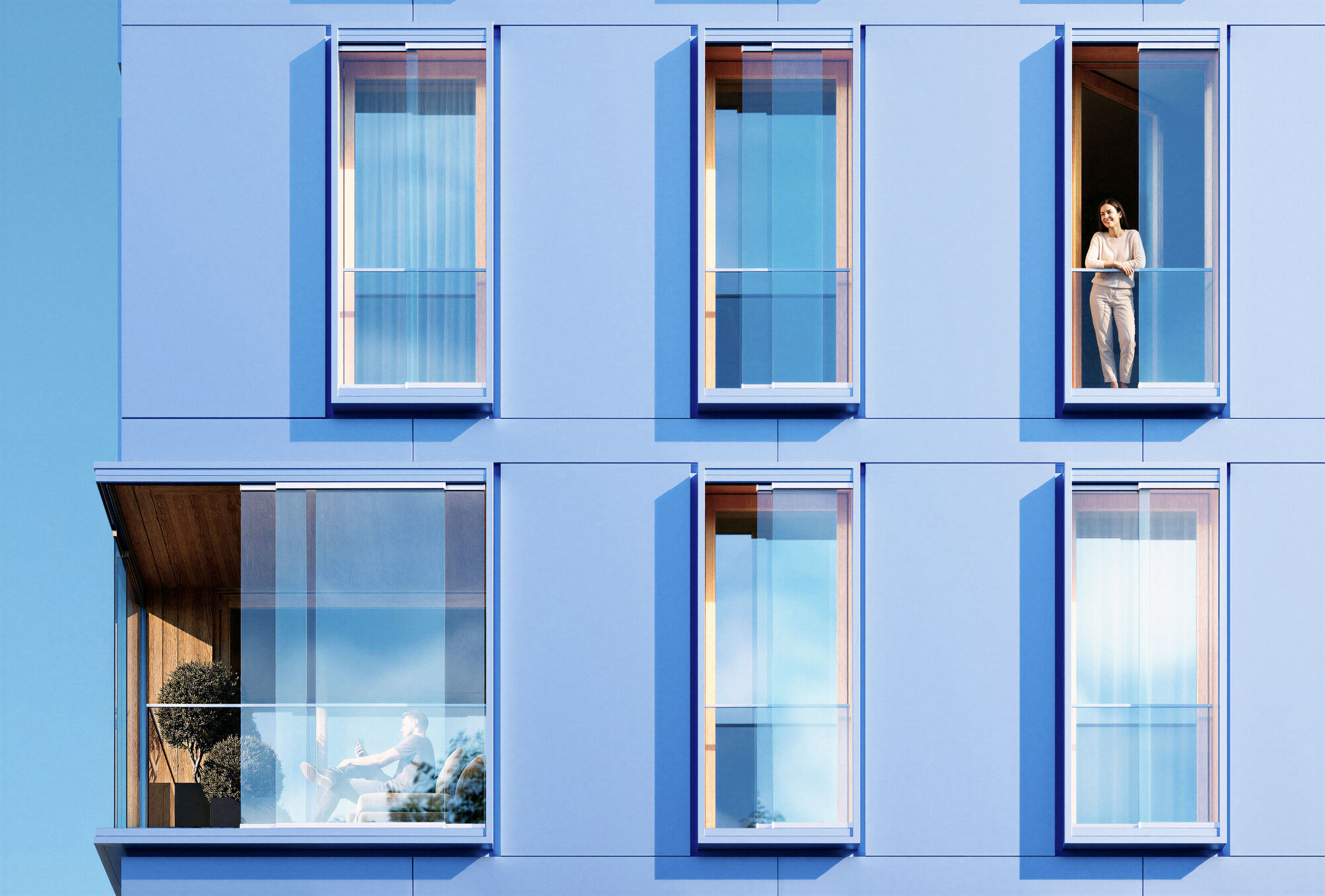 Die zweischalige Konstruktion wird als vorgefertigtes Modul vor das (Bestands-)Fenster gesetzt und verfügt über integrierte Schallabsorber sowie außenliegende Schallschutzverglasungen.