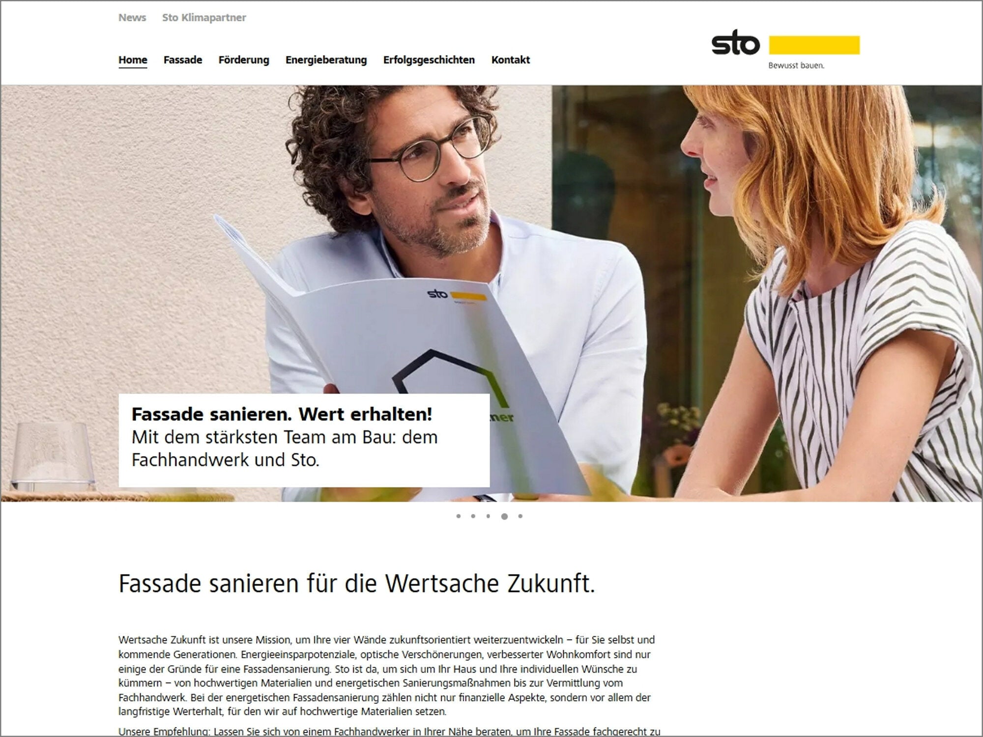 Mit einer eigenen Webseite vermittelt der Hersteller Sto sein Produkt- und Serviceangebot rund um die Themen Wärmeschutz und Energieeinsparung.