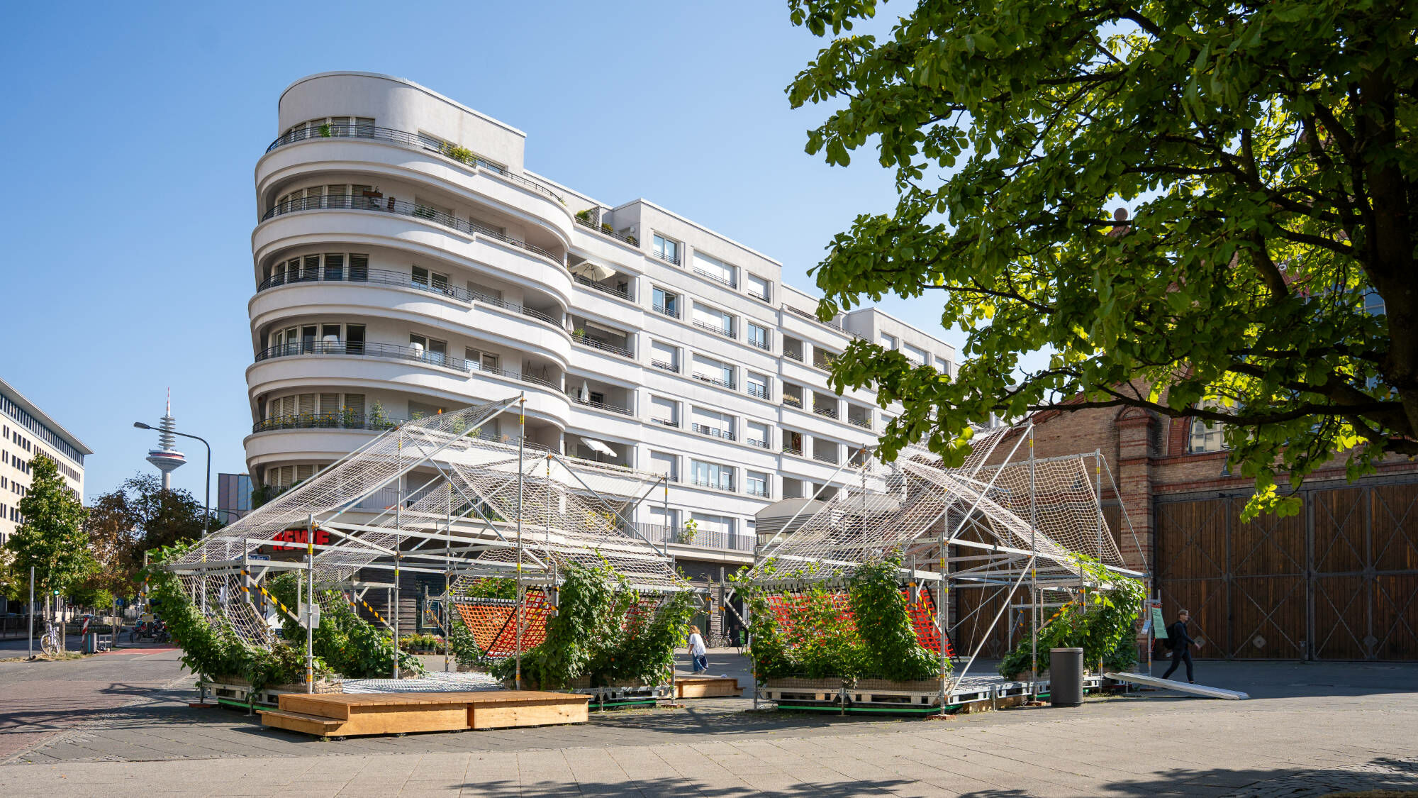 Als stark versiegelter und im Sommer besonders hitzeexponierter Ort wurde der Carlo-Schmid-Platz als Standort für die Begrünungsstruktur ausgewählt. 