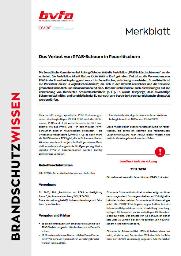 Merkblätter zur Entsorgung von Feuerlöschern und dem Verbot von PFAS-Schaum