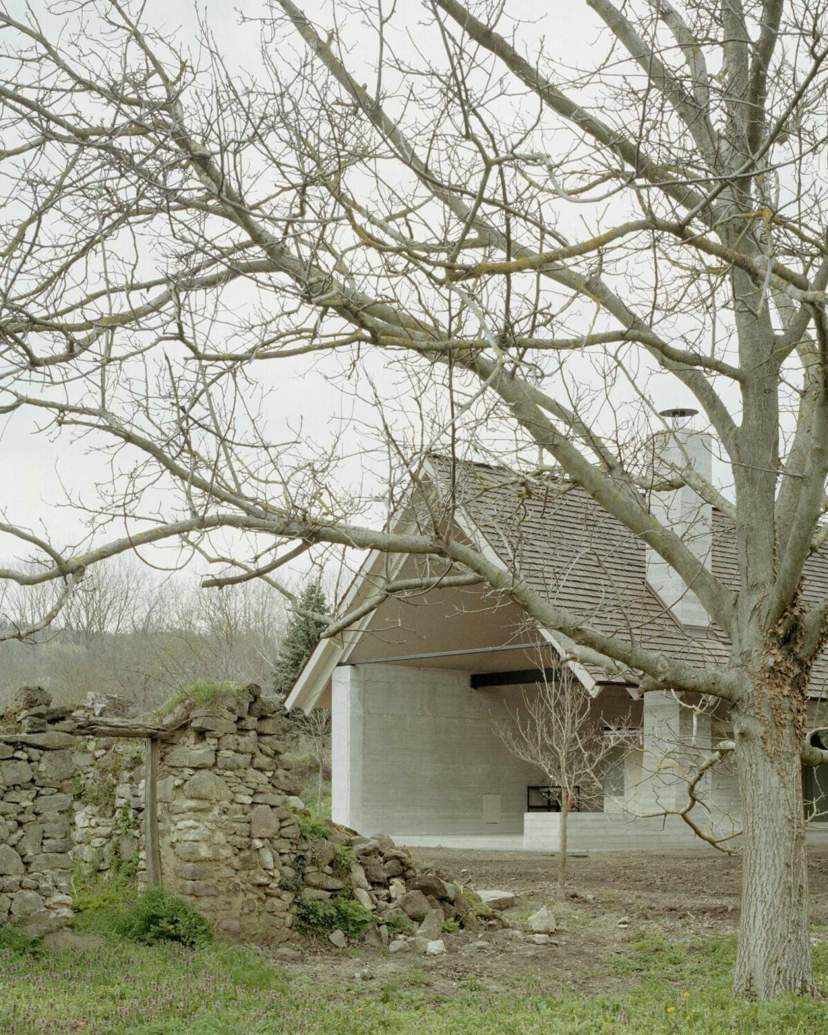 Zwischen altem Mauerwerk und gewachsenem Baumbestand tritt der Neubau an die Stelle des früheren Gehöfts. 