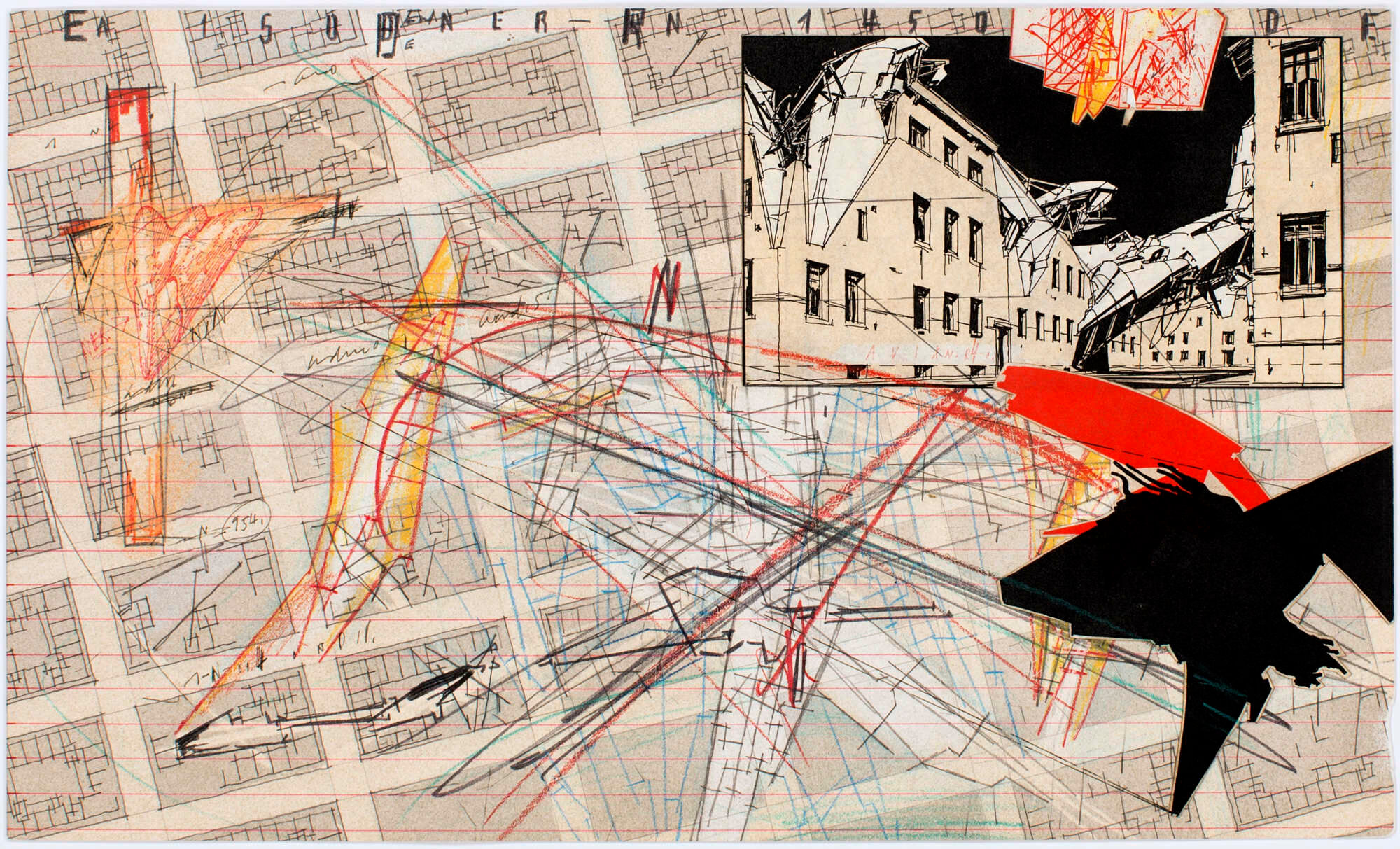 Lebbeus Woods: Transformational City Plan with SCAR Construction, 1993, aus der Serie War and Architecture