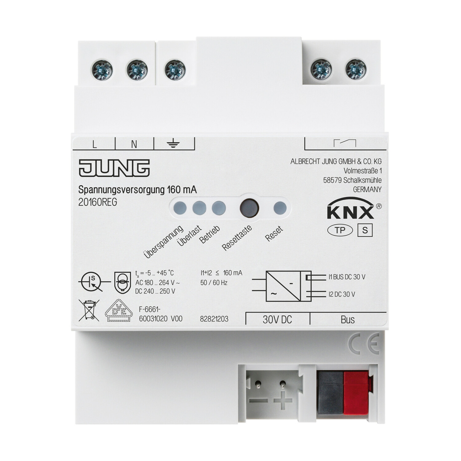 Systemgerät: KNX Spannungsversorgung 160 mA im REG-Gehäuse mit 4 TE