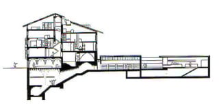 Querschnitt durch das Gebäude mit der neuen Treppe in den mittelalterlichen Keller