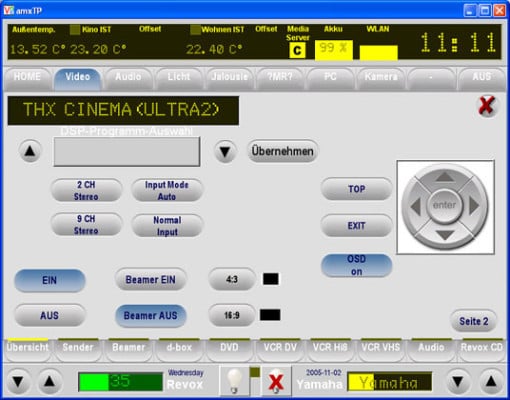 Steuerung der Medientechnik via Touchpanel