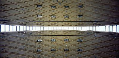 Die Unterkonstruktion der großen Messehalle ähnlet dem Zollinger Dach