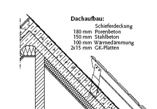 Detailzeichnung mit den Schieferplatten direkt auf dem Porenbeton