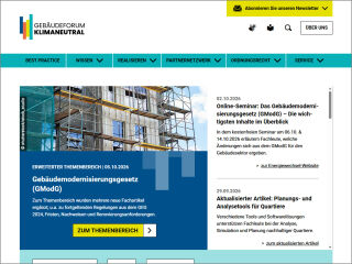 Die von der Deutschen Energie-Agentur (dena) betrieben Webseite informiert über Themen rund um Energieeffizienz, Sanierung und klimafreundliches Bauen.