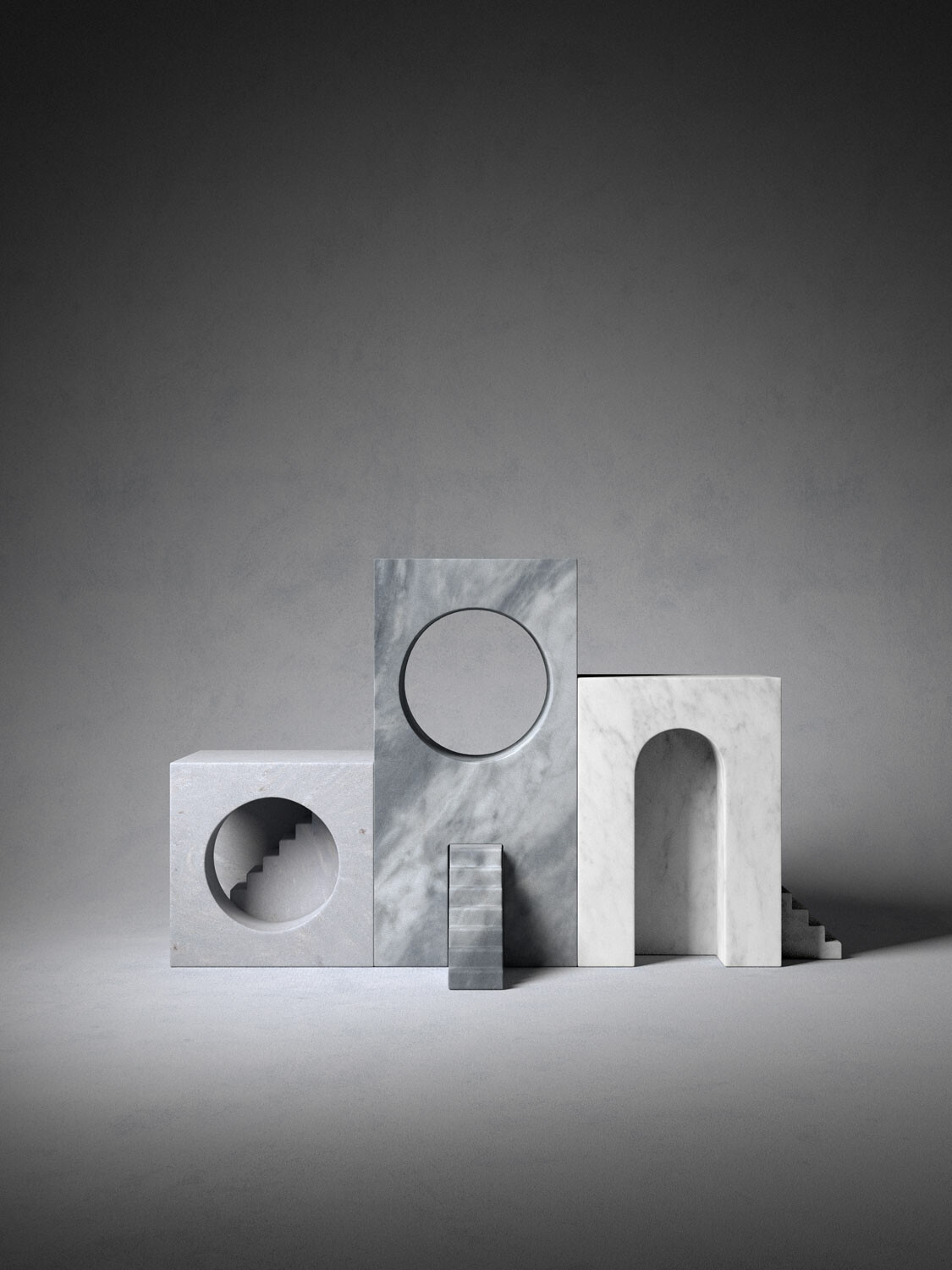 Made of Bianco Carrara, Grigio Versilia & Palissandro Bluette : Elisa Ossinos Projekt The Village/ Utopia für den italienischen Hersteller Salvatori