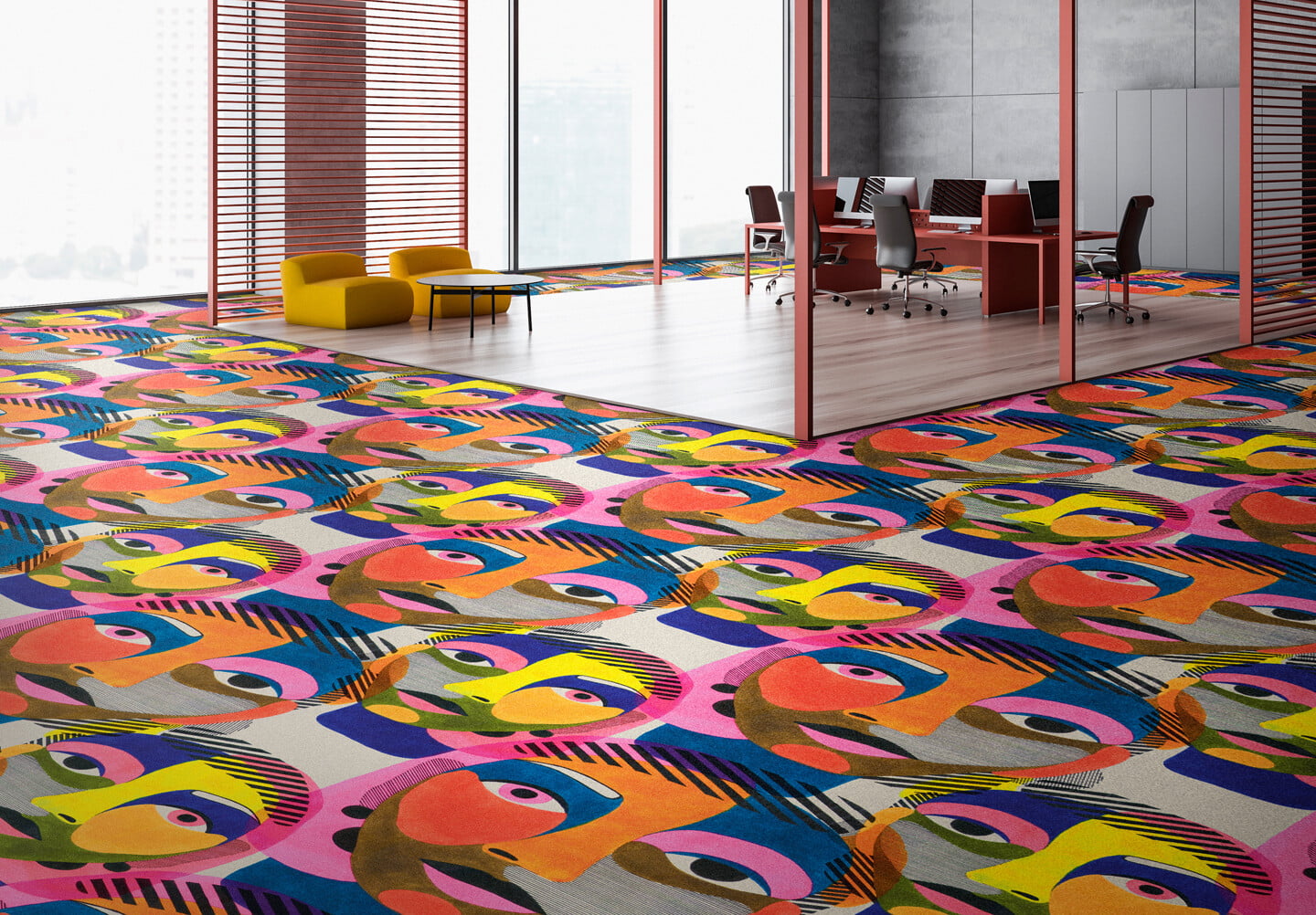 Teppichböden können fast überall eingesetzt werden, hier der extravagante Entwurf SHARI von Kathrin und Mark Patel für einen Messestand von Object Carpet