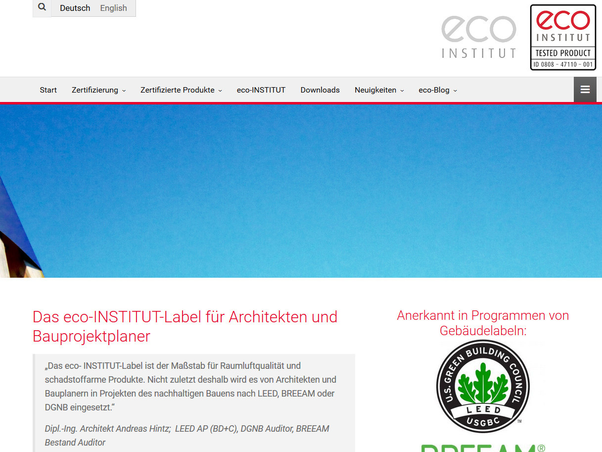 Eine eigene Internetpräsenz gibt es für die Datenbank mit Produkten, die mit dem Eco-Institut-Label ausgezeichnet sind
