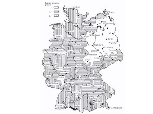 Übersichtskarte zur Schlagregenbeanspruchung nach DIN 4108-3, Anhang C