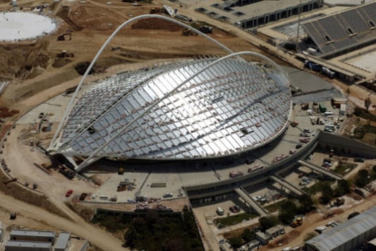 Dacheindeckung aus Aluminium-Stehfalzprofilen am Olympisches Velodrom in Athen